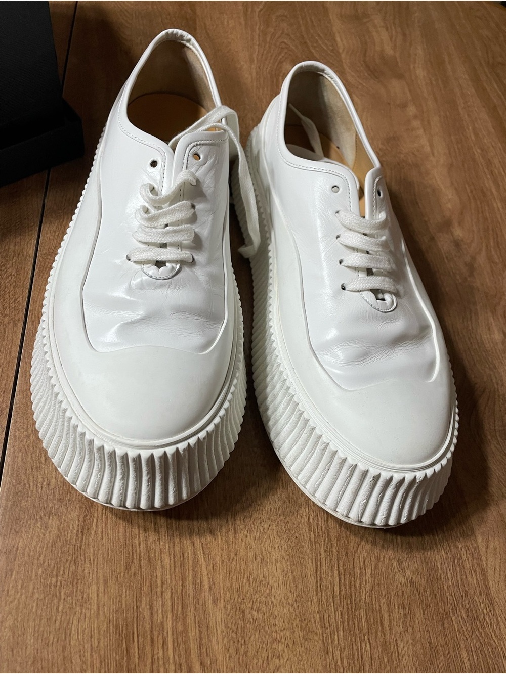 Jil Sander White Ribbed Platform Leather Sneakers - Picture 8 of 13
